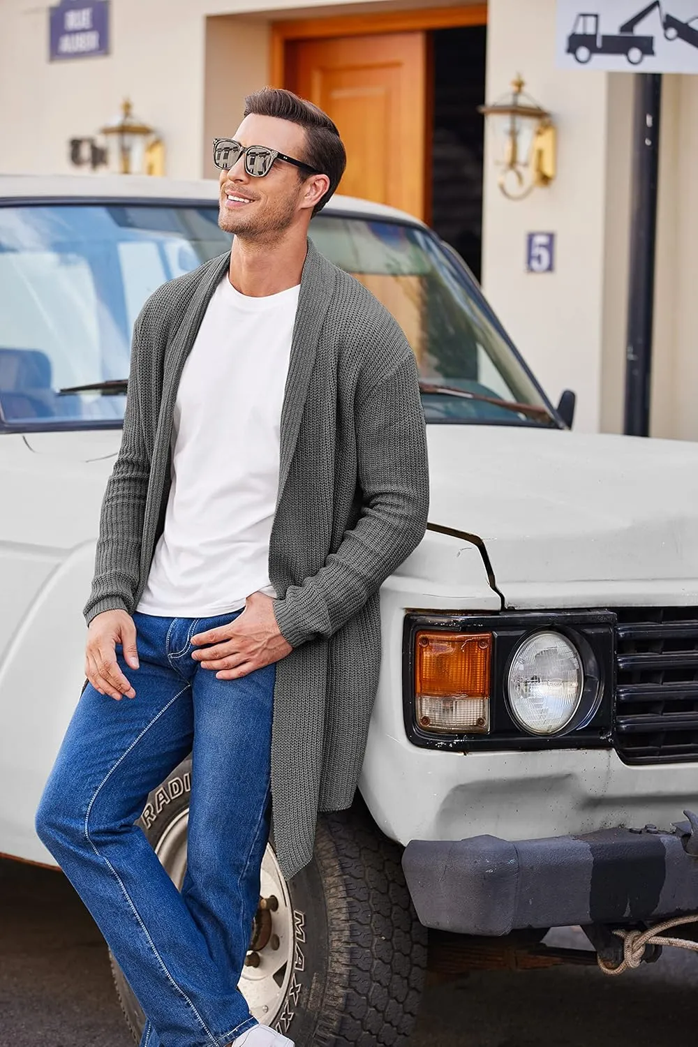 COOFANDY Mens Shawl Collar Long Cardigan Knit Ruffle Fashion Sweater Drape Cape