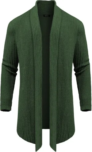 COOFANDY Mens Shawl Collar Long Cardigan Knit Ruffle Fashion Sweater Drape Cape