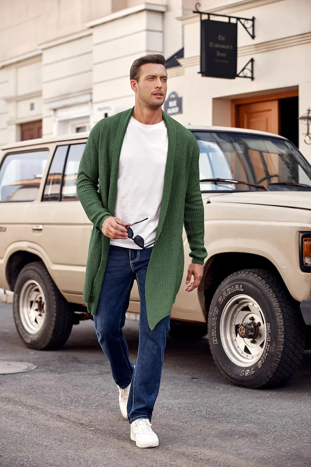 COOFANDY Mens Shawl Collar Long Cardigan Knit Ruffle Fashion Sweater Drape Cape