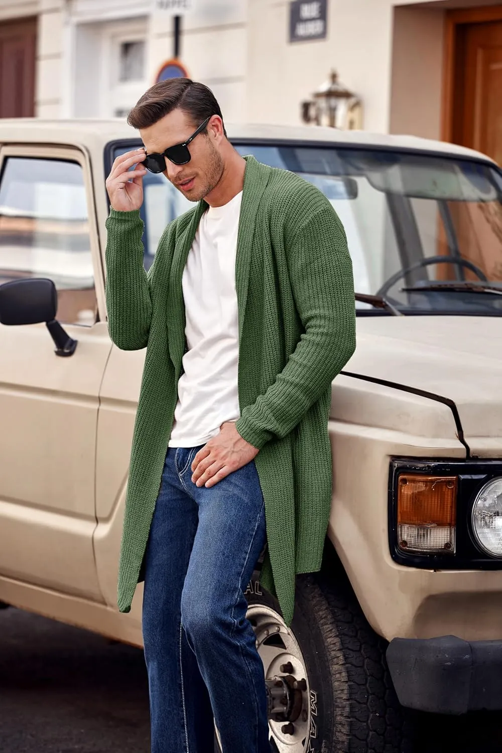 COOFANDY Mens Shawl Collar Long Cardigan Knit Ruffle Fashion Sweater Drape Cape