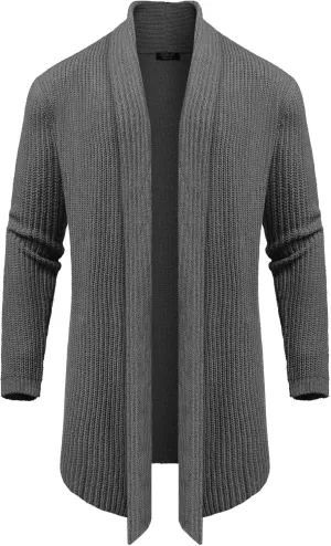 COOFANDY Mens Shawl Collar Long Cardigan Knit Ruffle Fashion Sweater Drape Cape