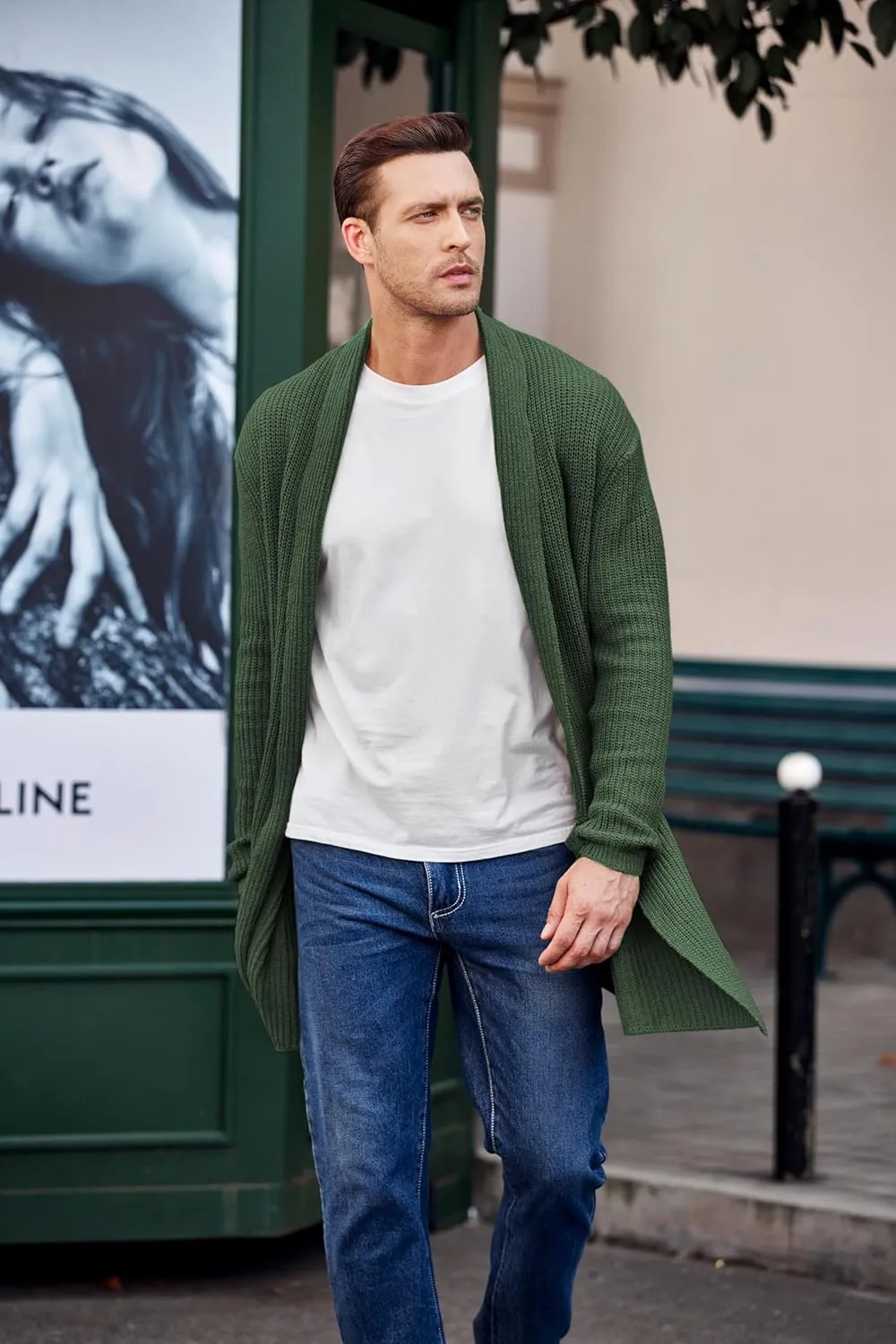 COOFANDY Mens Shawl Collar Long Cardigan Knit Ruffle Fashion Sweater Drape Cape