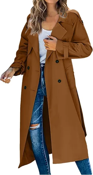 cooki Winter Jacket for Women 2024 Casual Women's Double Breasted Long Trench Coat Windproof Classic Lapel Slim Overcoats