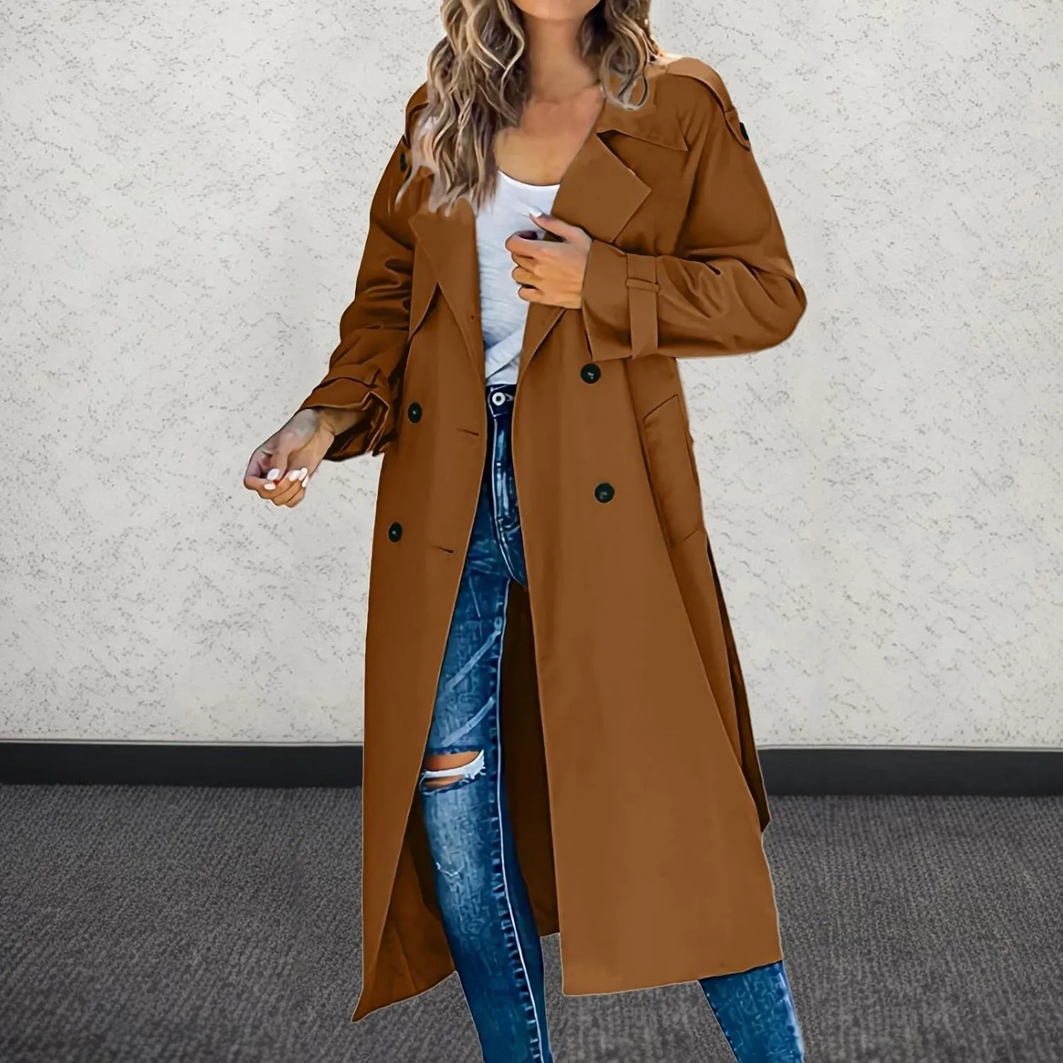 cooki Winter Jacket for Women 2024 Casual Women's Double Breasted Long Trench Coat Windproof Classic Lapel Slim Overcoats