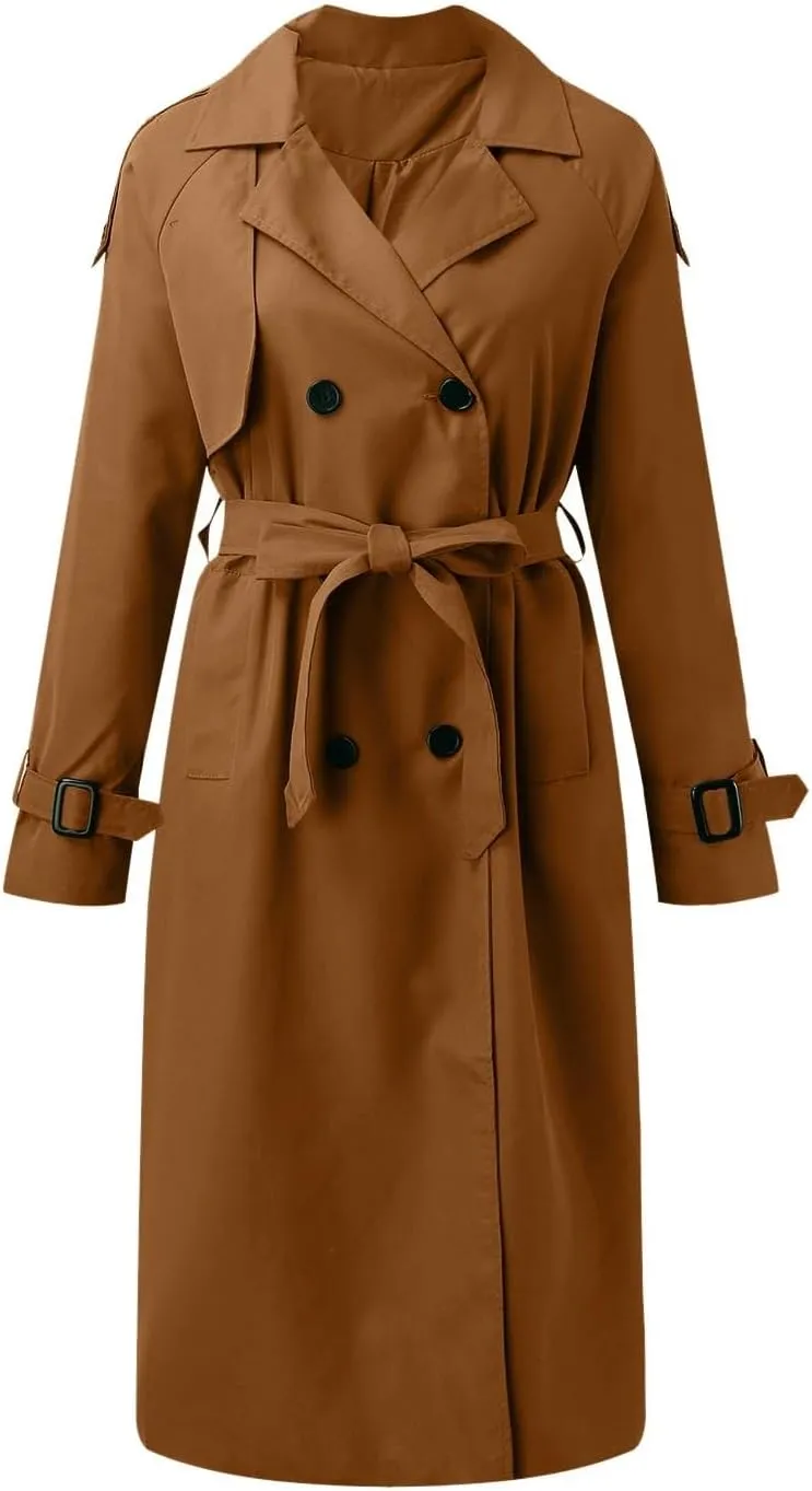 cooki Winter Jacket for Women 2024 Casual Women's Double Breasted Long Trench Coat Windproof Classic Lapel Slim Overcoats