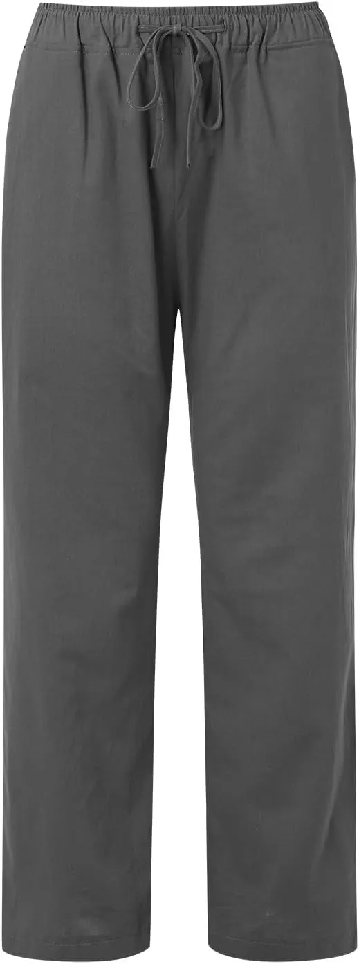 Cotton Linen Pants for Women High Waist Drawstring Loose Fit Wide Leg Trousers Summer Beach Pants with Pockets