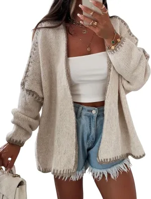 COZYPOIN Womens Fall Cardigan Sweater Casual Knit Cardigan Open Front Colorblocking Oversized Cardigan