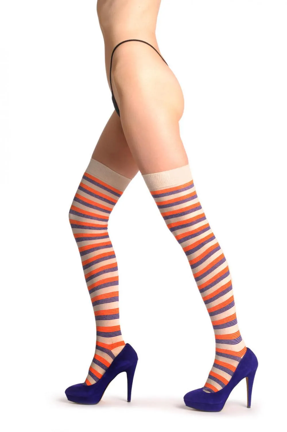 Cream Orange & Purple Thin Stripes