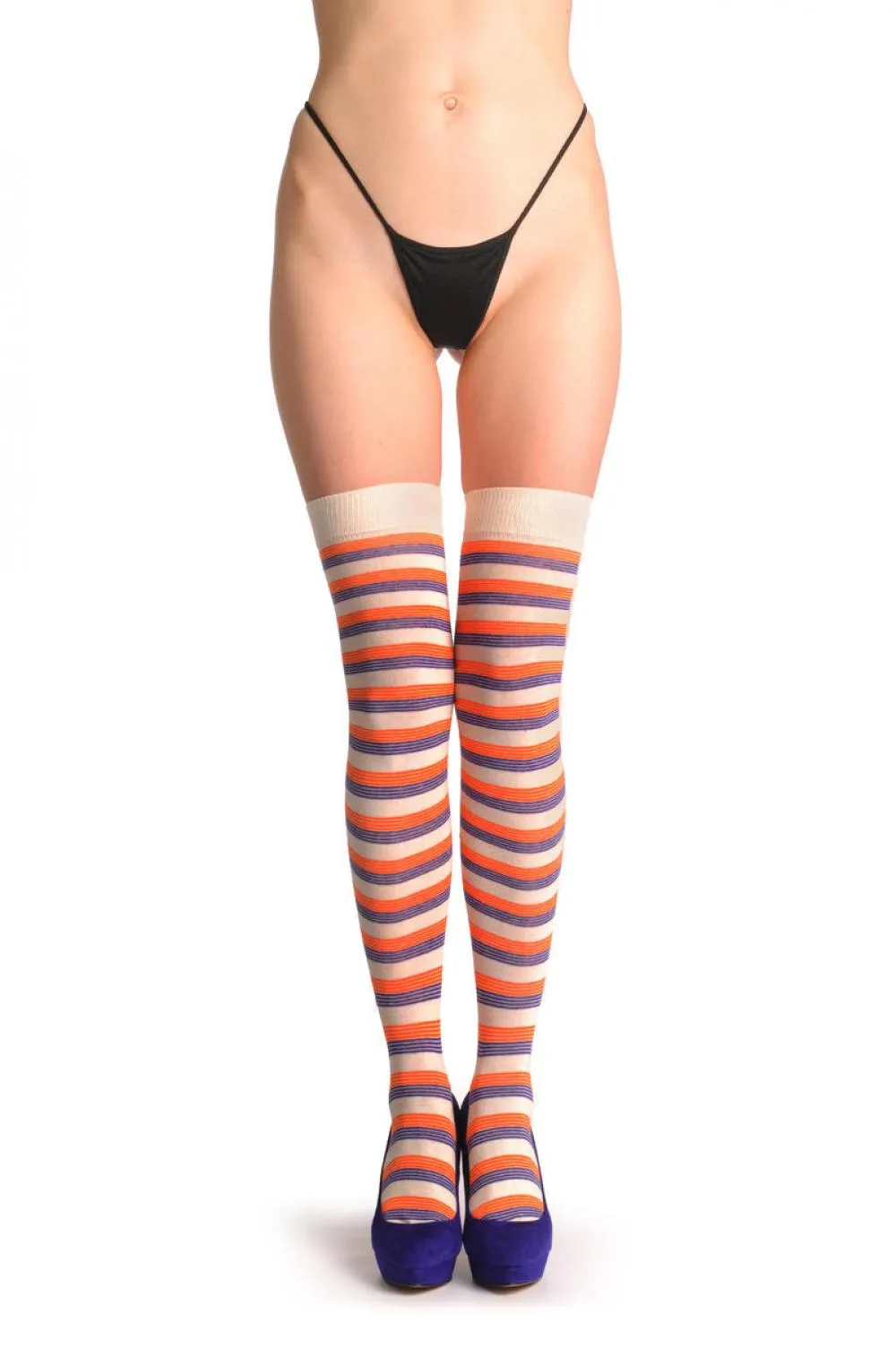 Cream Orange & Purple Thin Stripes