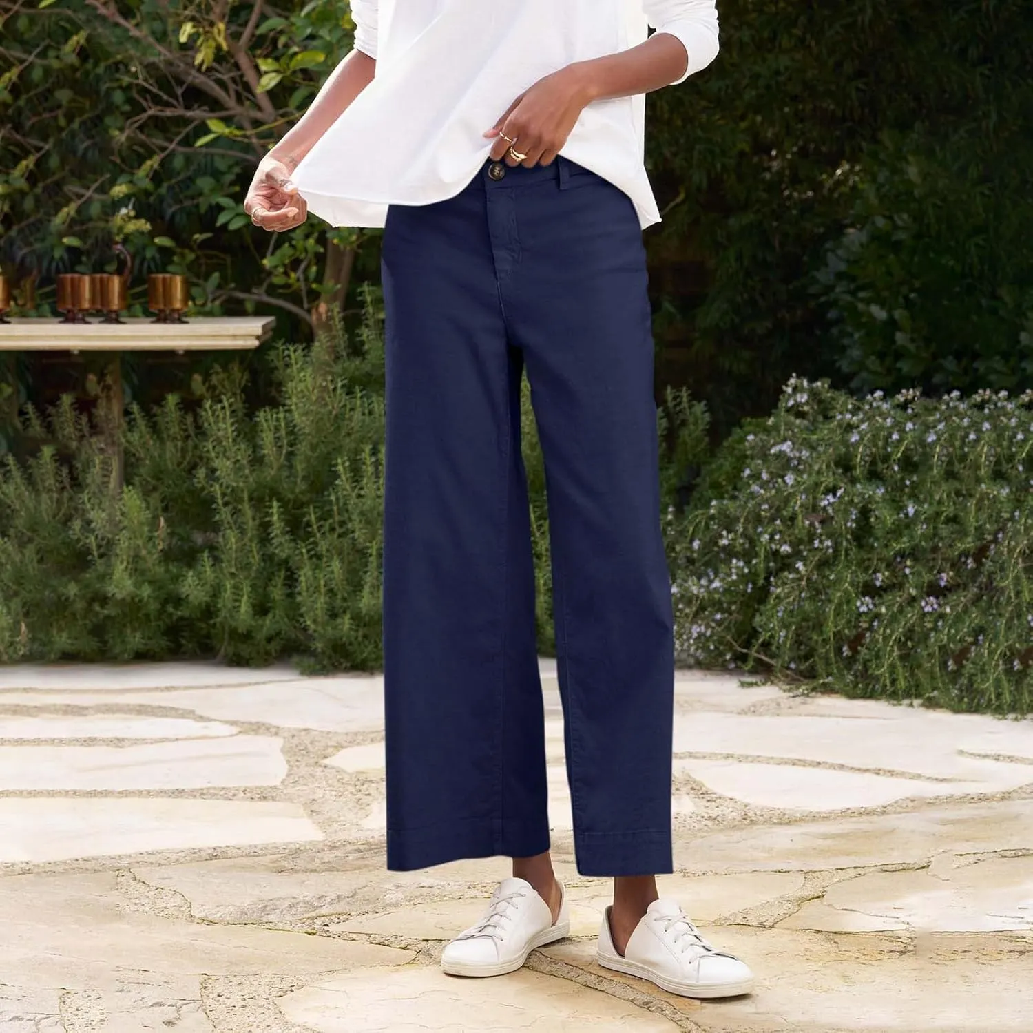 Cropped Linen Pants for Women 2025 Summer Straight Leg Slacks Casual Wide Leg Daily Work Trousers with Pockets