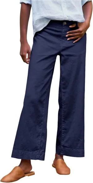 Cropped Linen Pants for Women 2025 Summer Straight Leg Slacks Casual Wide Leg Daily Work Trousers with Pockets
