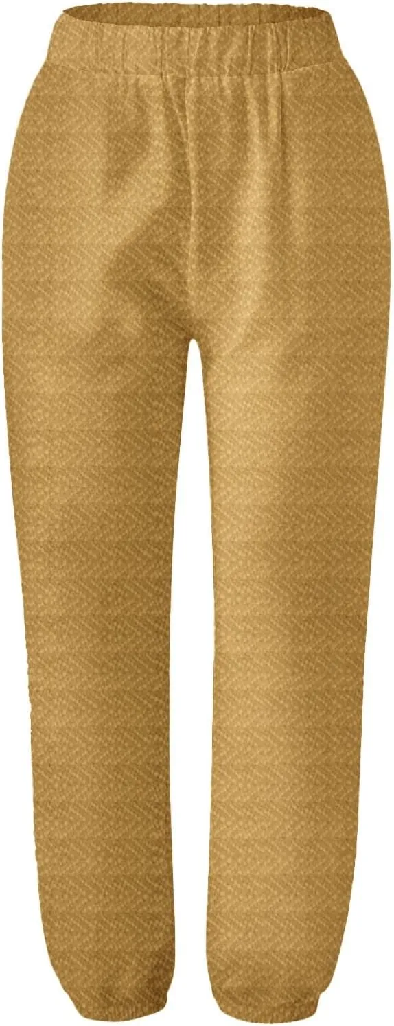 Cropped Linen Pants for Women Casual Straight Leg Elastic Waist Pants Printed Beach Summer Trousers with Pockets