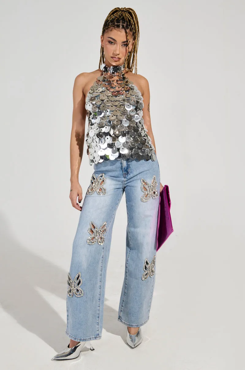 Damsel Embellished Wide legged Jeans