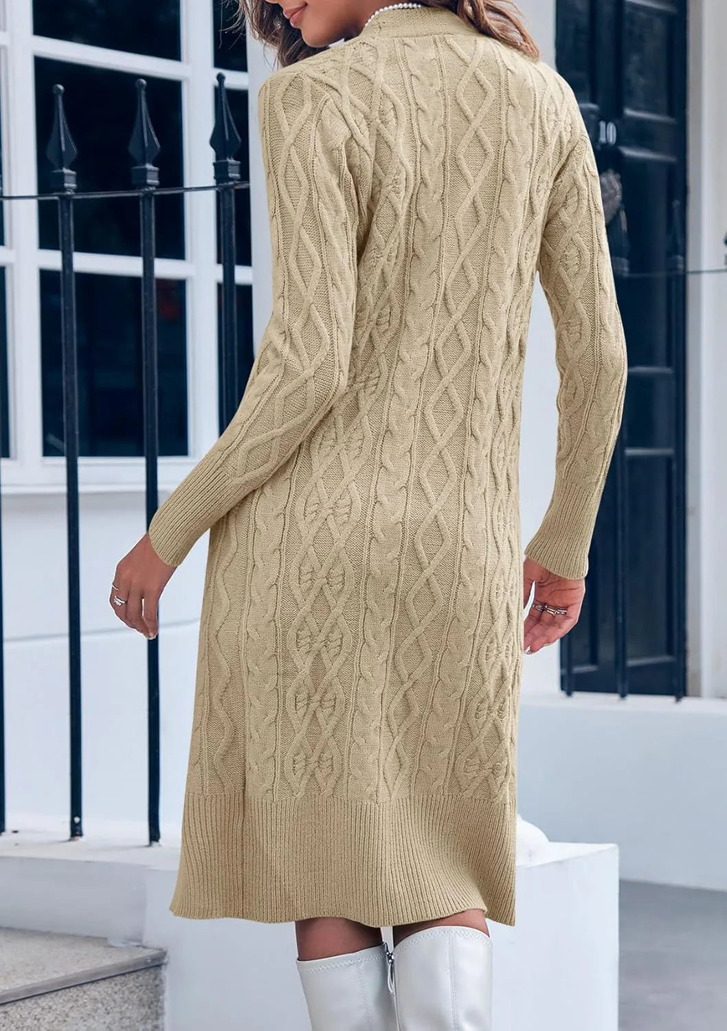 Danedvi Women's Long Cardigans Long Sleeve Cable Knit Button Down Open Front Chunky Knit Sweaters Coats with Pockets