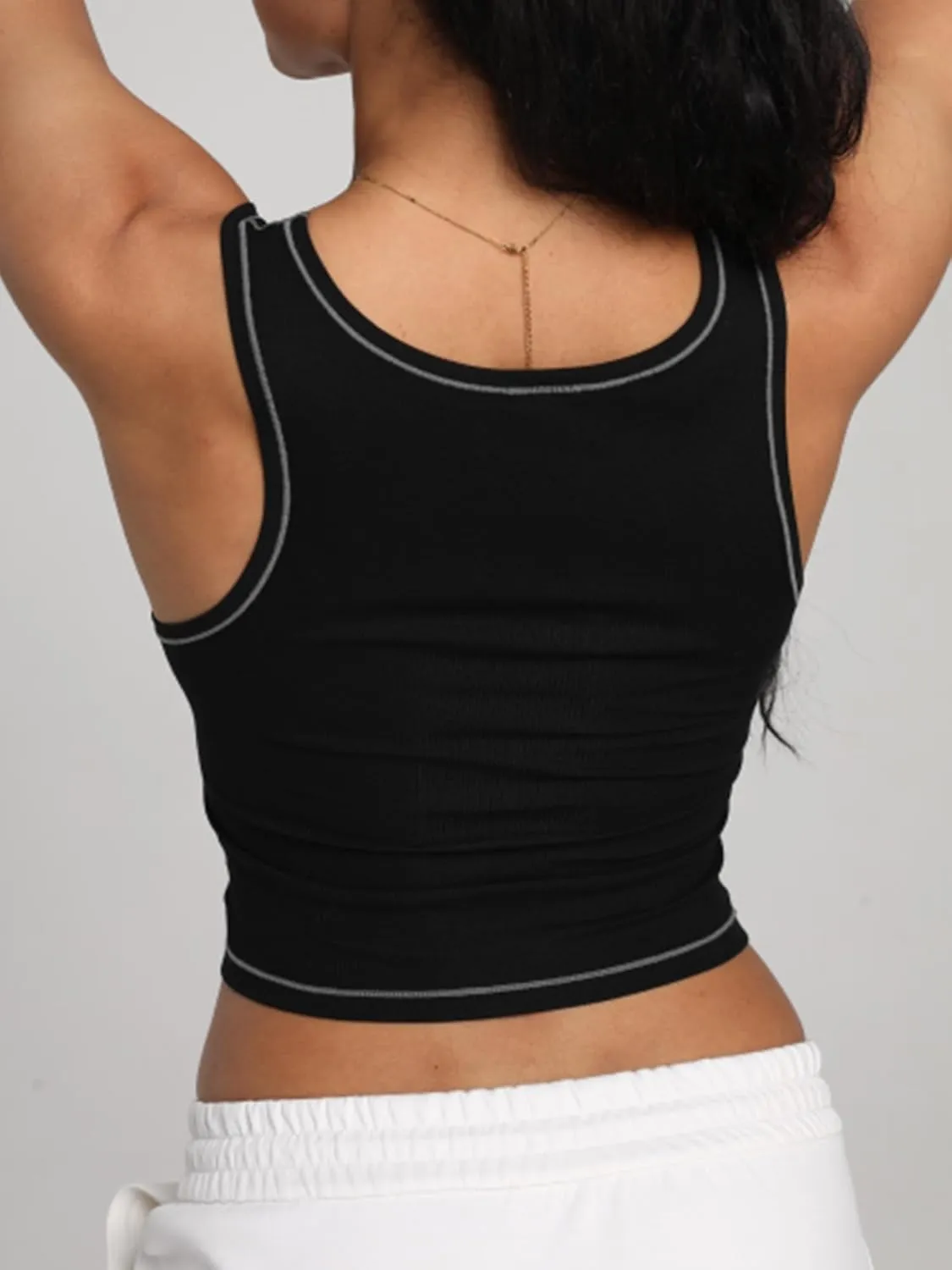 Danysu Women Rib Tank Top Padded Workout Top Square Neck Crop Tank Fitted Basic Cami Tops