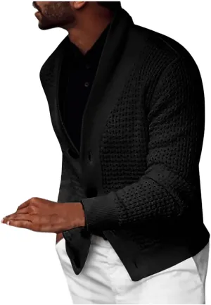 Dgoopd Mens Long Sleeve Cardigan Sweater Casual Shawl Collar Buttons Down Cable Knit Sweater Solid Color Winter Sweater