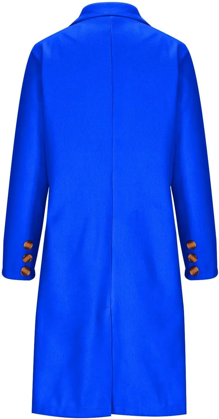 Double Breasted Peacoat for Women Winter Trendy Elegant Notched Lapel Wool Blend Trench Coat Knee Length Long Coat