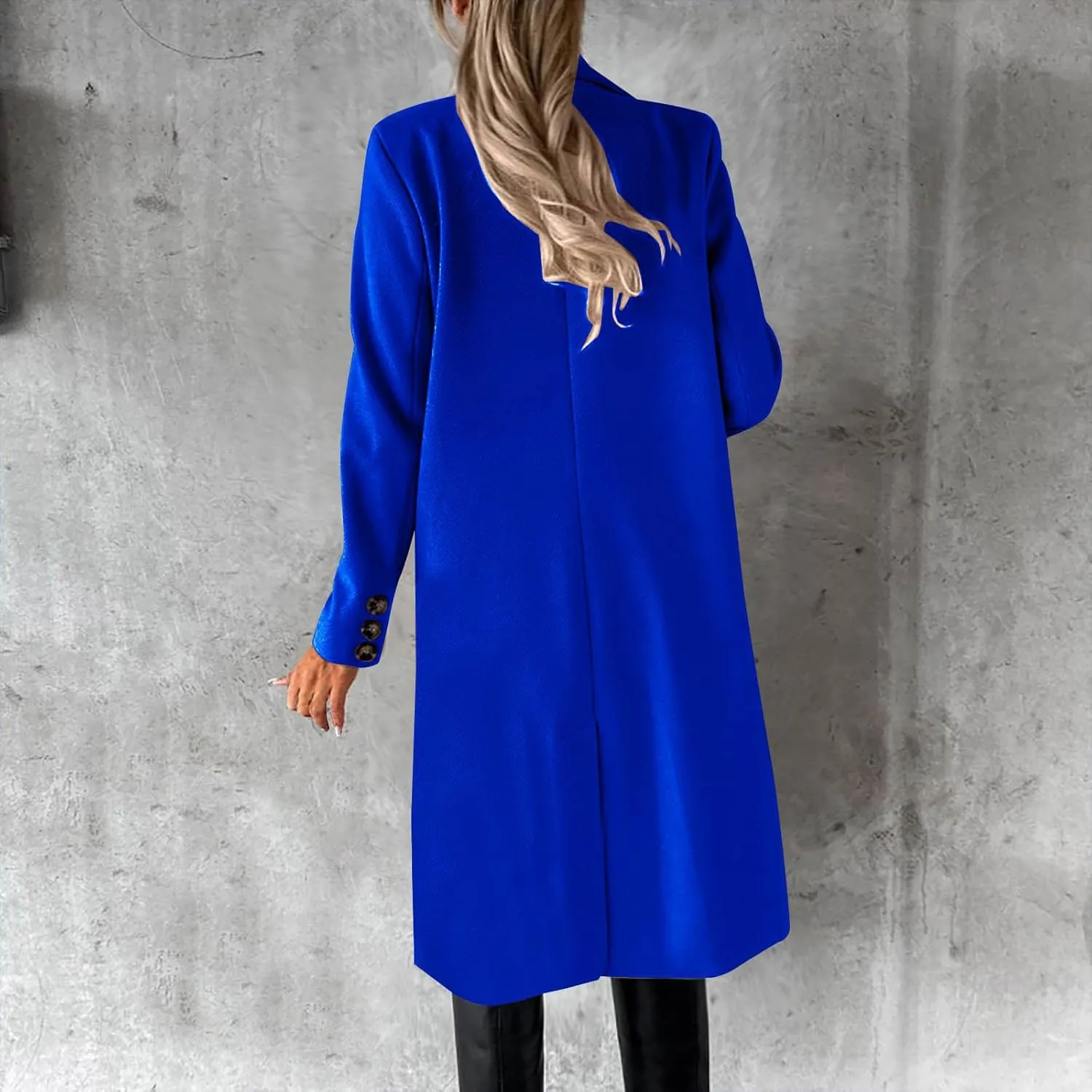 Double Breasted Peacoat for Women Winter Trendy Elegant Notched Lapel Wool Blend Trench Coat Knee Length Long Coat