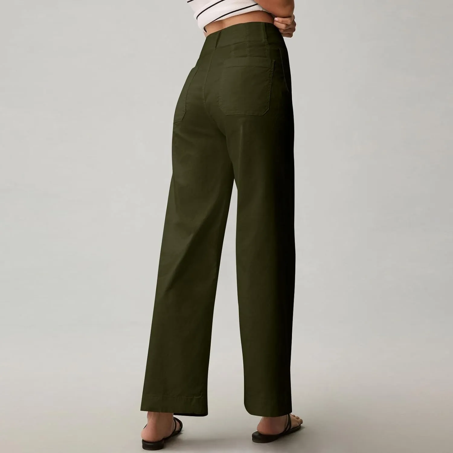Dress Pants Women Tummy Control High Waist Chino Work Pants Business Casual Wide Leg Trousers Slacks Ankle Jeans