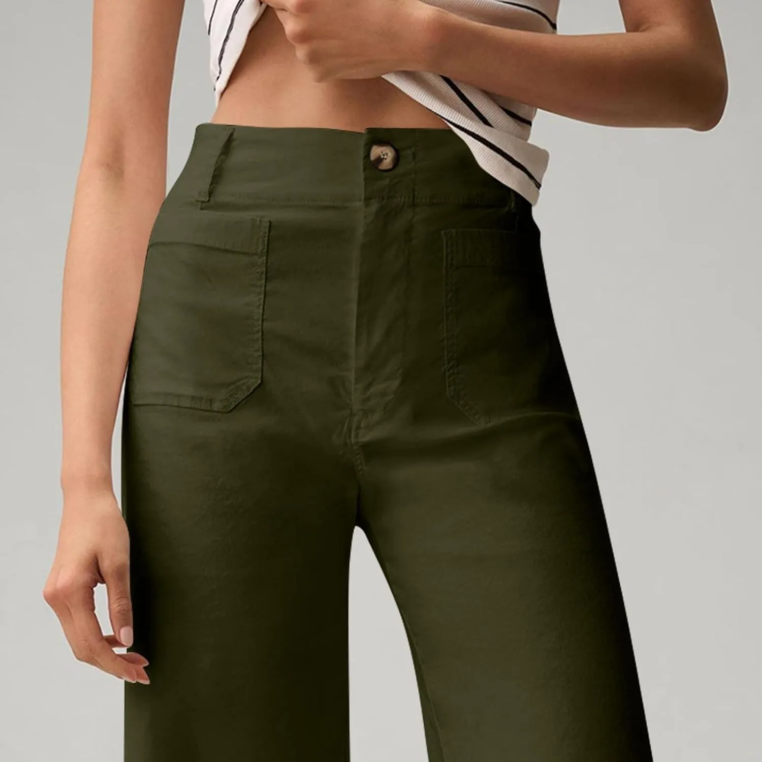 Dress Pants Women Tummy Control High Waist Chino Work Pants Business Casual Wide Leg Trousers Slacks Ankle Jeans