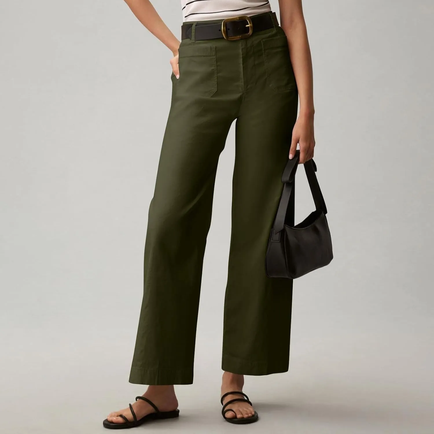 Dress Pants Women Tummy Control High Waist Chino Work Pants Business Casual Wide Leg Trousers Slacks Ankle Jeans