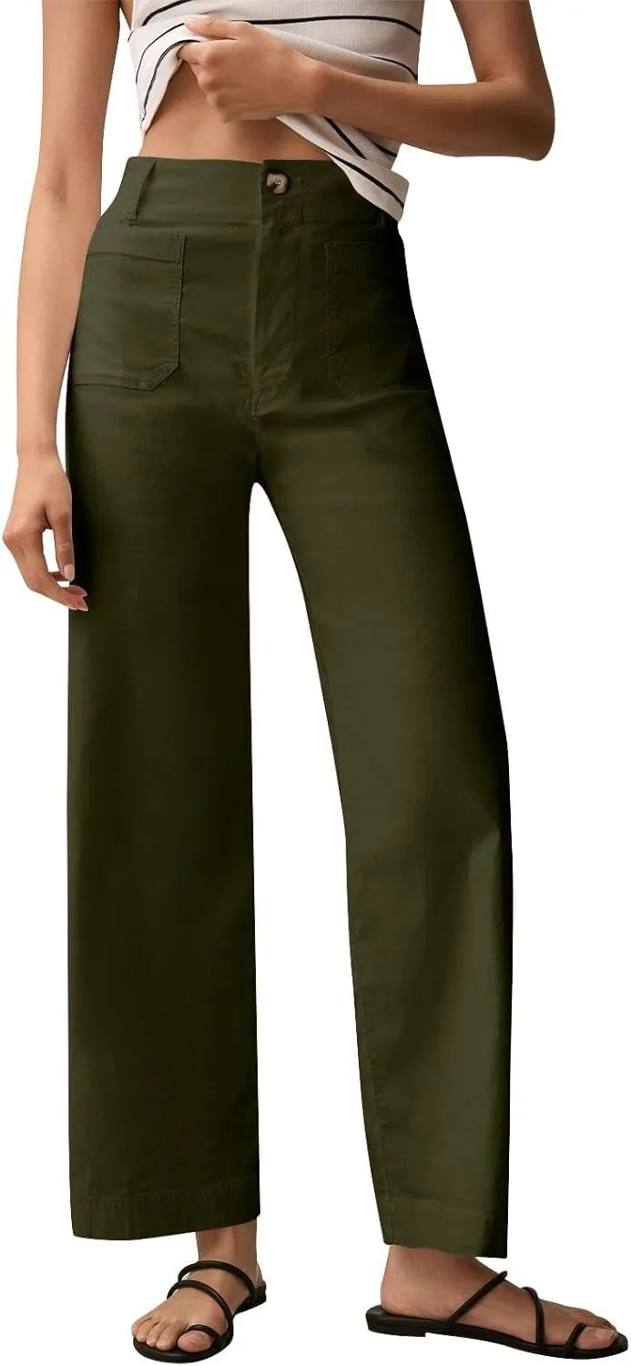Dress Pants Women Tummy Control High Waist Chino Work Pants Business Casual Wide Leg Trousers Slacks Ankle Jeans
