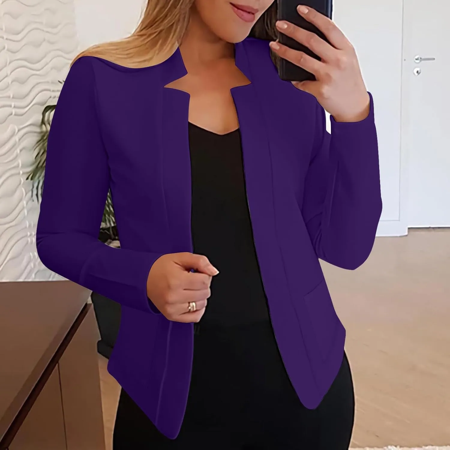 Dressy Open Front Blazer Jackets Notched Collar Long Sleeve Open Front Work Office Business Blazers with Pockets
