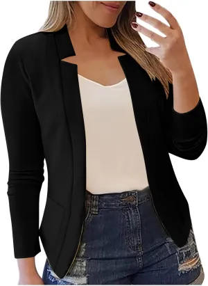 Dressy Open Front Blazer Jackets Notched Collar Long Sleeve Open Front Work Office Business Blazers with Pockets