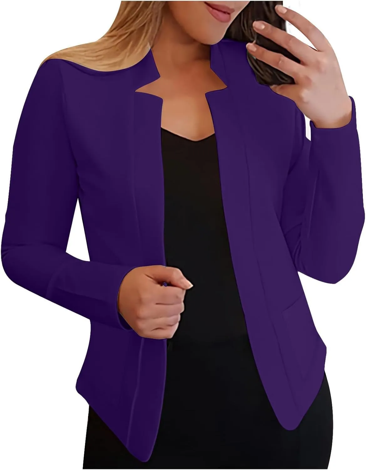 Dressy Open Front Blazer Jackets Notched Collar Long Sleeve Open Front Work Office Business Blazers with Pockets