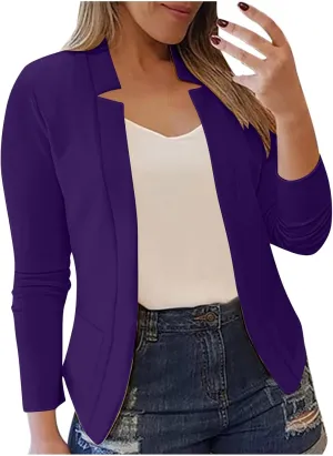 Dressy Open Front Blazer Jackets Notched Collar Long Sleeve Open Front Work Office Business Blazers with Pockets