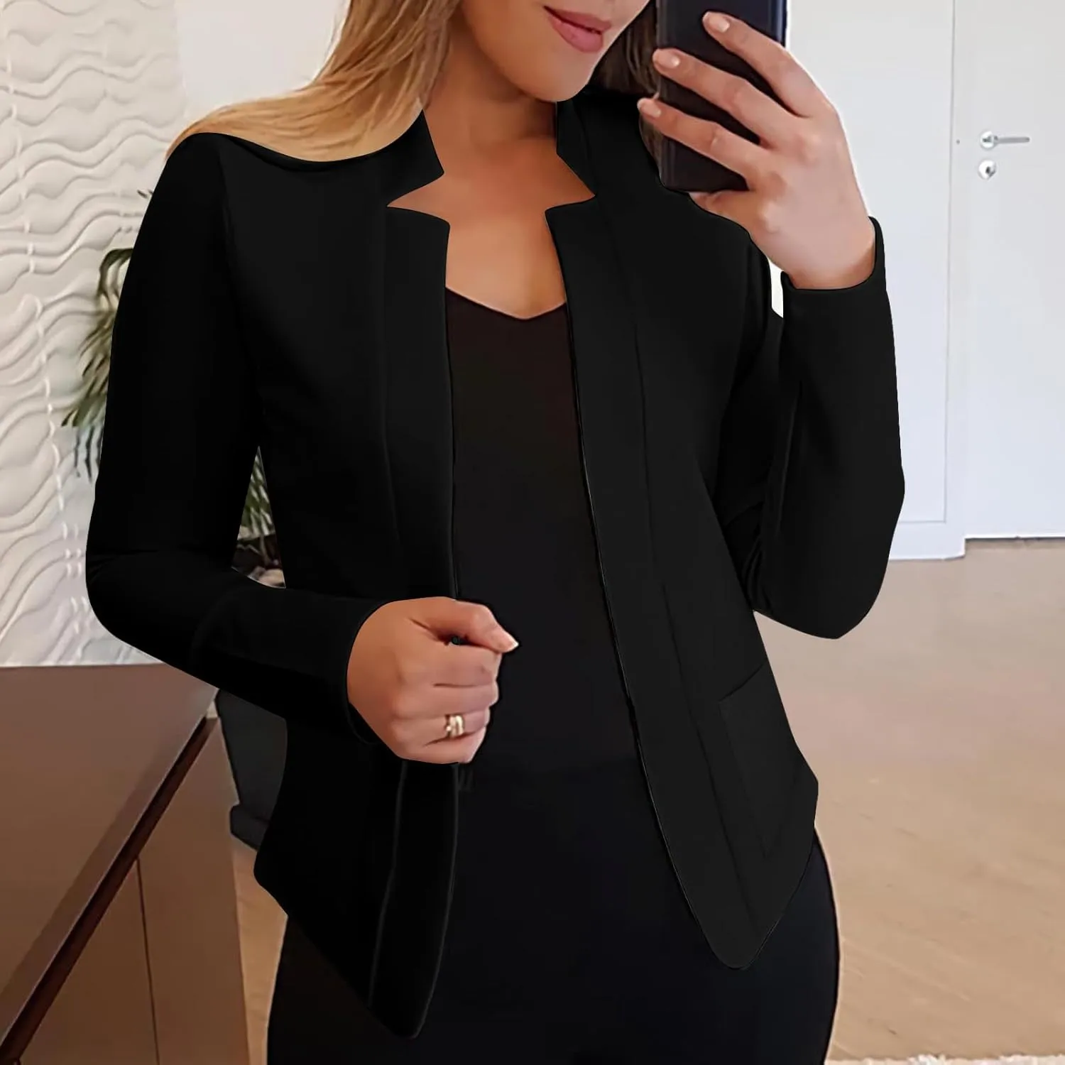 Dressy Open Front Blazer Jackets Notched Collar Long Sleeve Open Front Work Office Business Blazers with Pockets