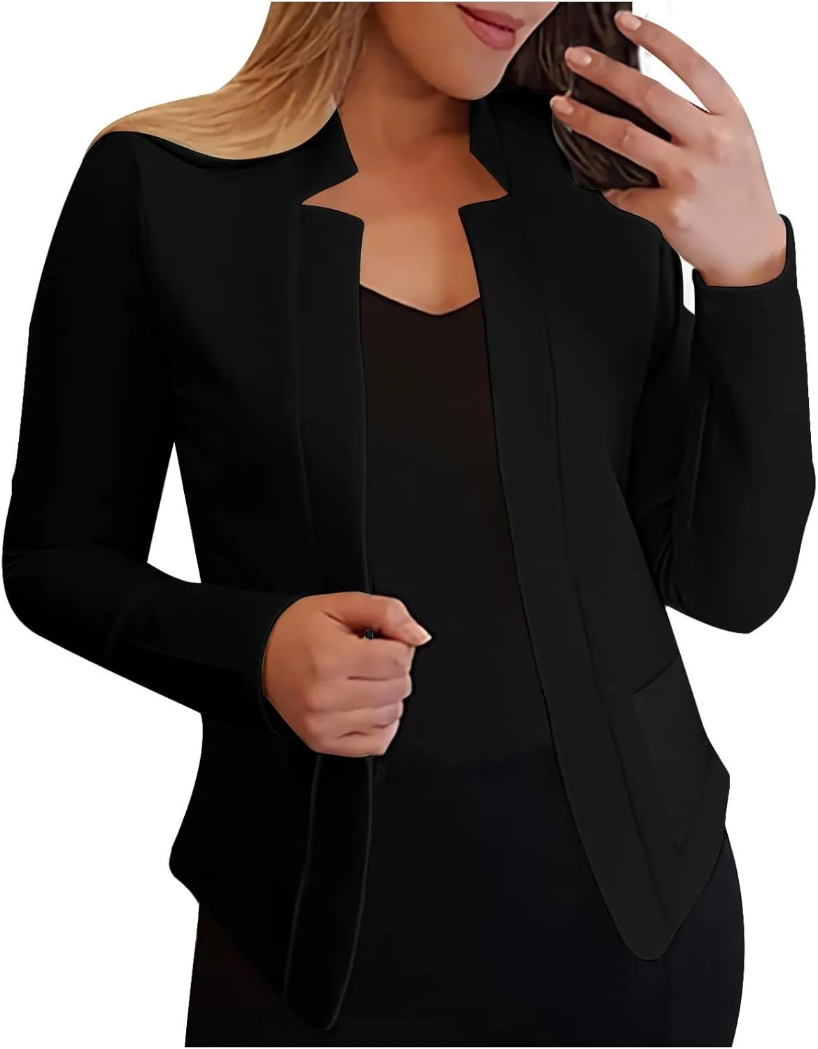 Dressy Open Front Blazer Jackets Notched Collar Long Sleeve Open Front Work Office Business Blazers with Pockets