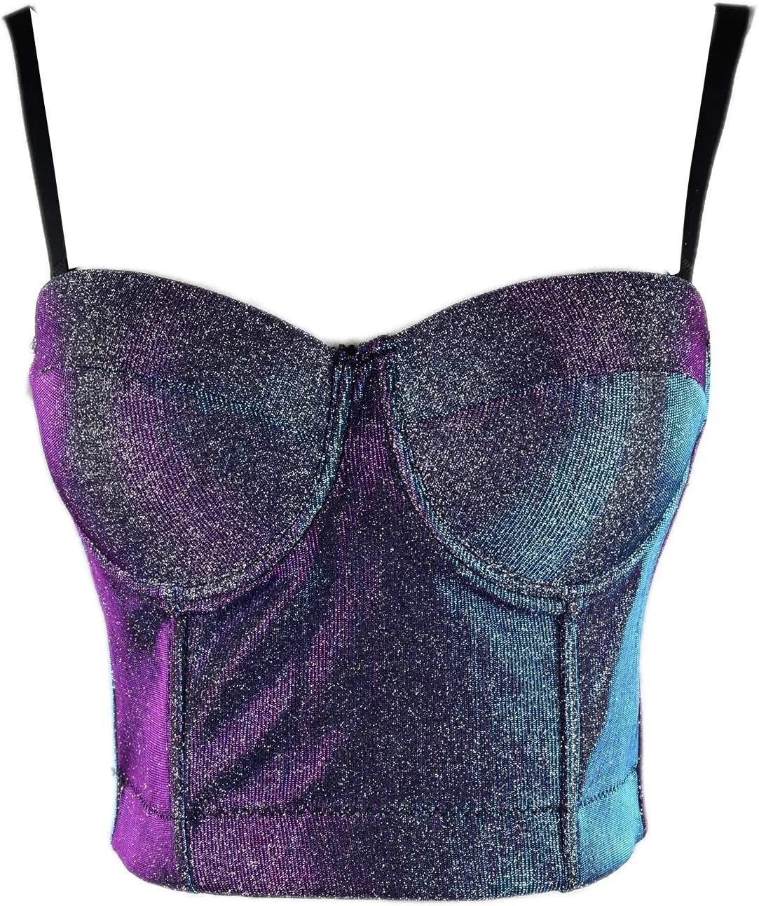 ELLACCI Women's Shiny Bustier Crop Top Sexy Prom Corset Top Bra Gradient Purple
