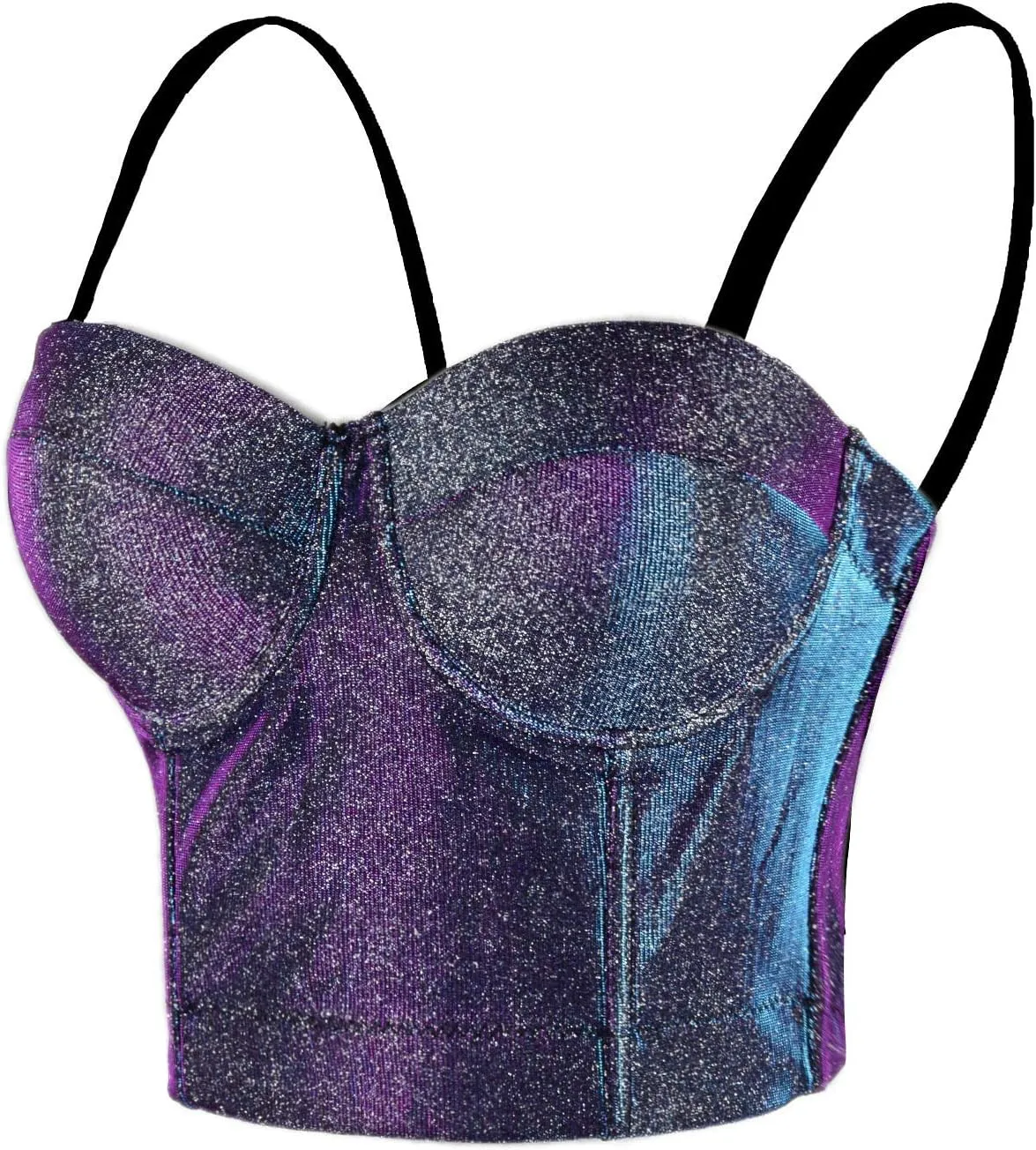 ELLACCI Women's Shiny Bustier Crop Top Sexy Prom Corset Top Bra Gradient Purple