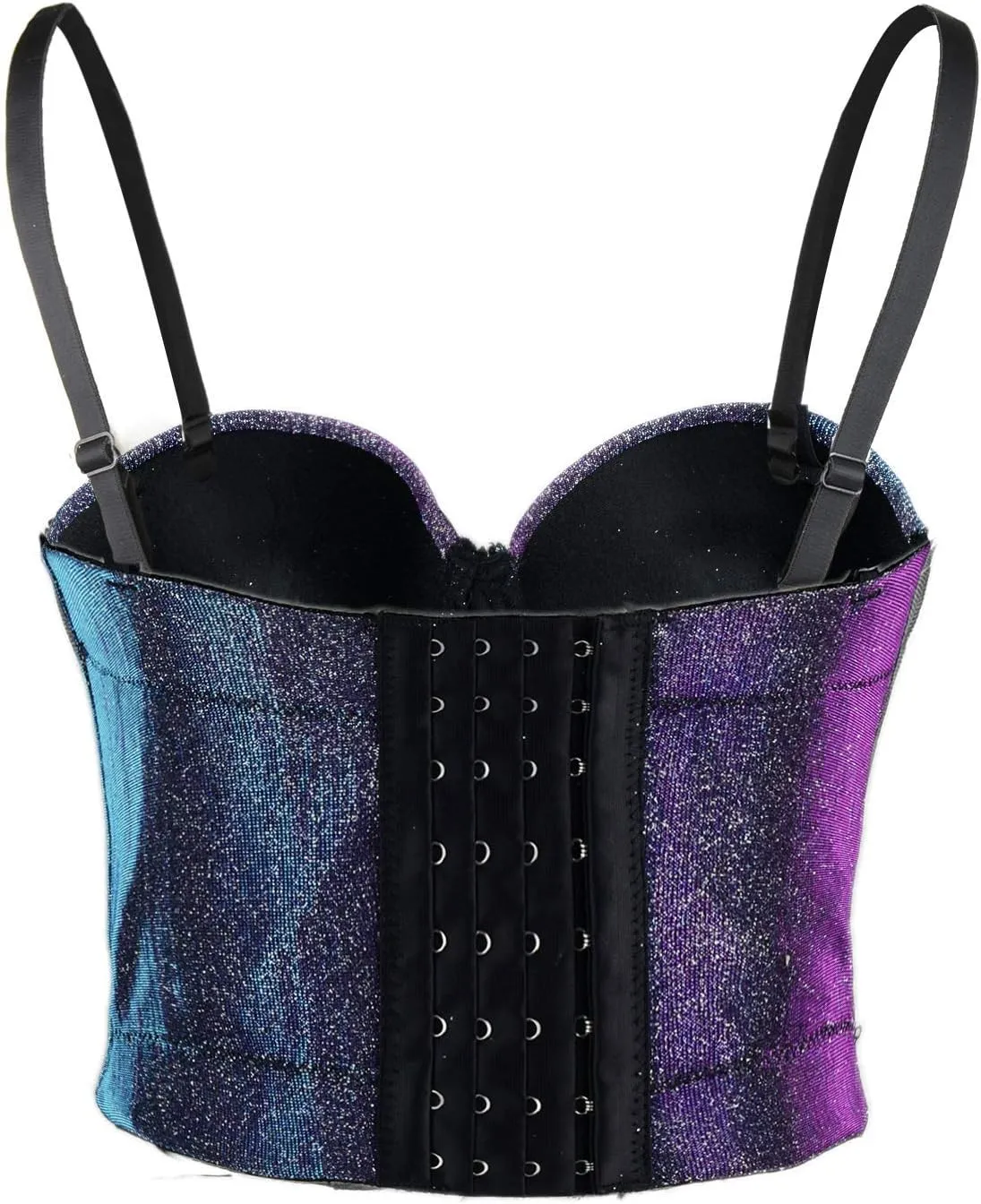 ELLACCI Women's Shiny Bustier Crop Top Sexy Prom Corset Top Bra Gradient Purple