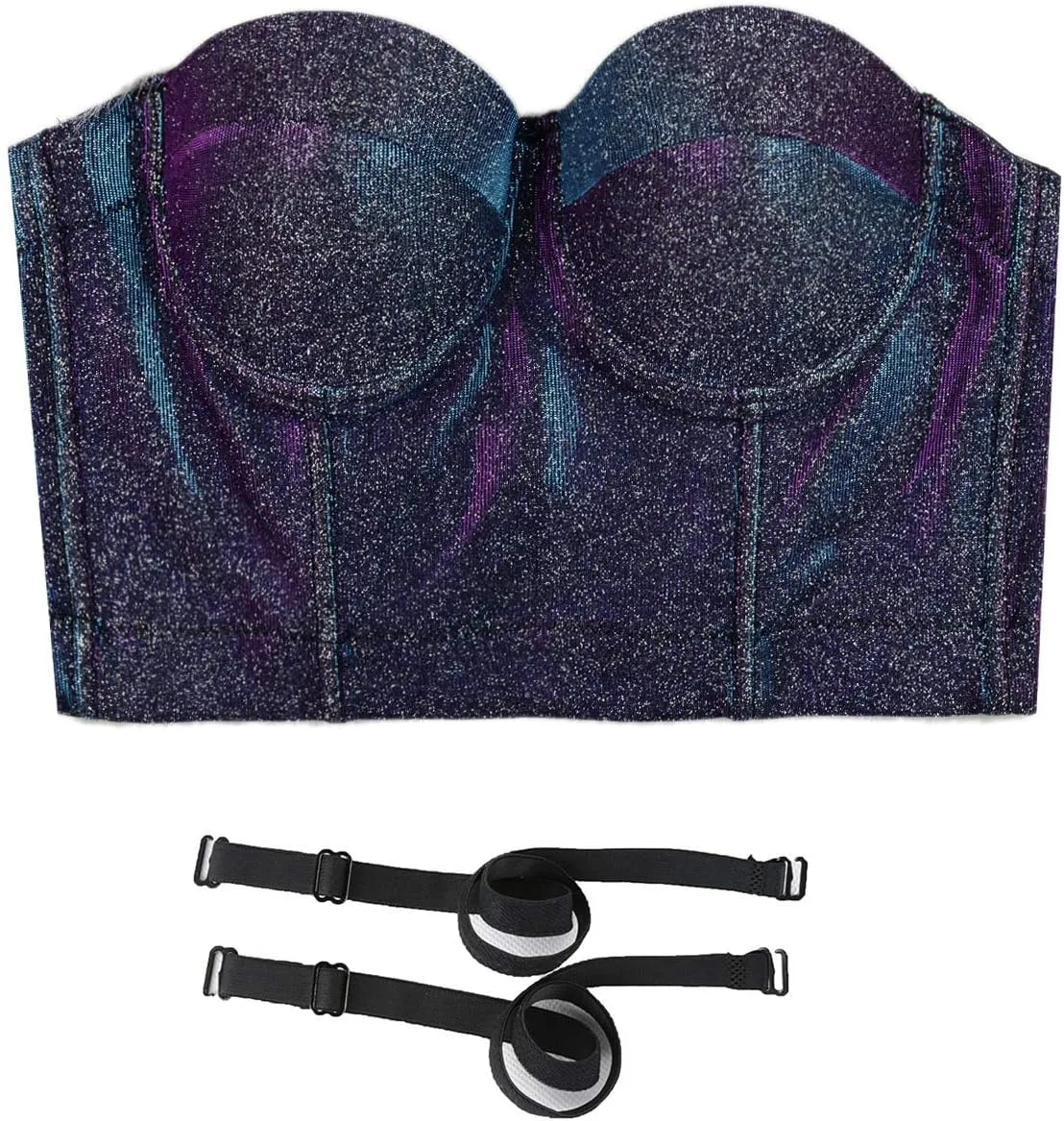 ELLACCI Women's Shiny Bustier Crop Top Sexy Prom Corset Top Bra Gradient Purple