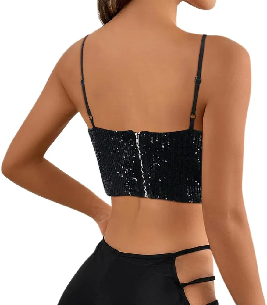 Erinaco Women's Rhinestone Diamond Tank Top Color Beaded Sling Tube Top Bustier Vest Crop Top Sexy Corset Bra Summer