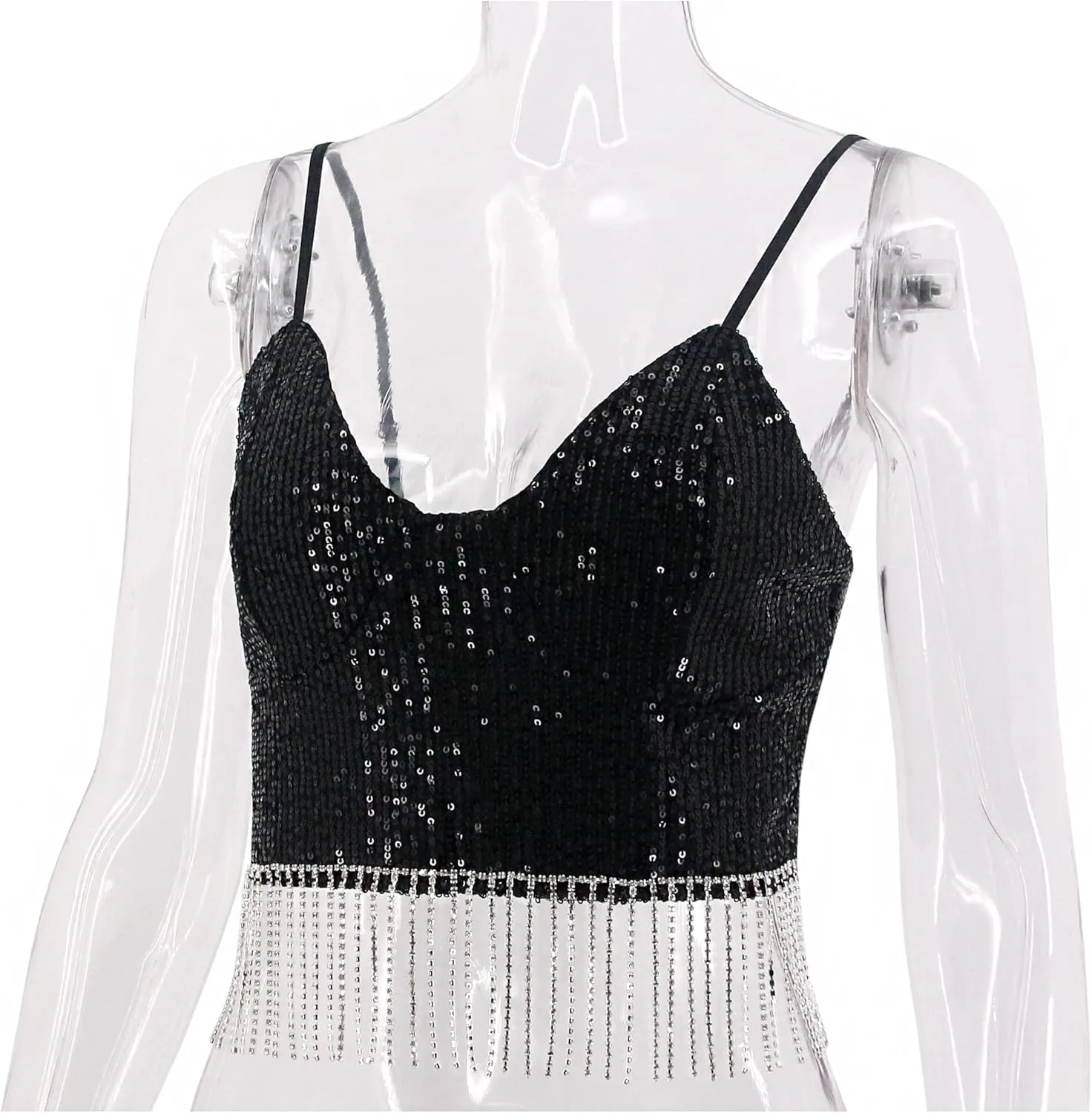 Erinaco Women's Rhinestone Diamond Tank Top Color Beaded Sling Tube Top Bustier Vest Crop Top Sexy Corset Bra Summer