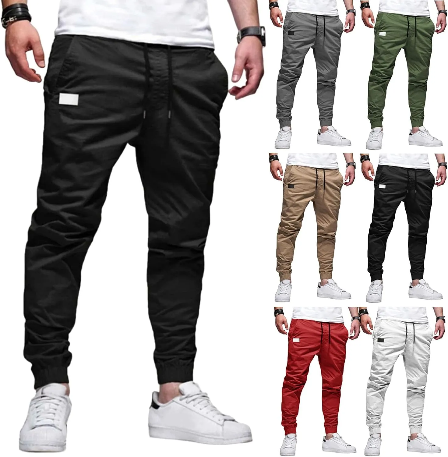 evzosrz Mens Casual Joggers Cargo Pants - Slim Fit Drawstring Hiking Outdoor Twill Track Jogging Chino Trousers Sweatpants