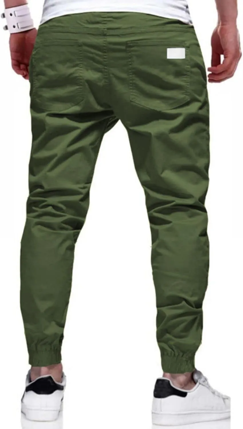 evzosrz Mens Casual Joggers Cargo Pants - Slim Fit Drawstring Hiking Outdoor Twill Track Jogging Chino Trousers Sweatpants