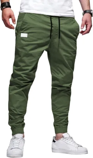 evzosrz Mens Casual Joggers Cargo Pants - Slim Fit Drawstring Hiking Outdoor Twill Track Jogging Chino Trousers Sweatpants