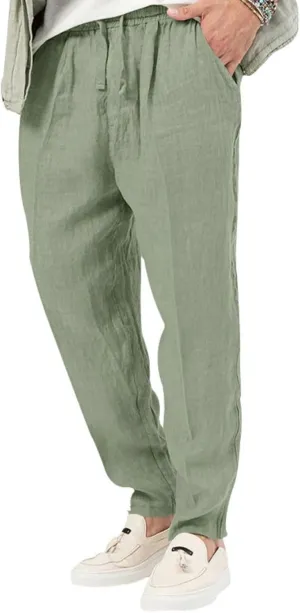 evzosrz Mens Casual Linen Cotton Pants Jogging Lightweight Elastic Waist Drawstring Trousers Yoga Beach Sweatpants Pockets