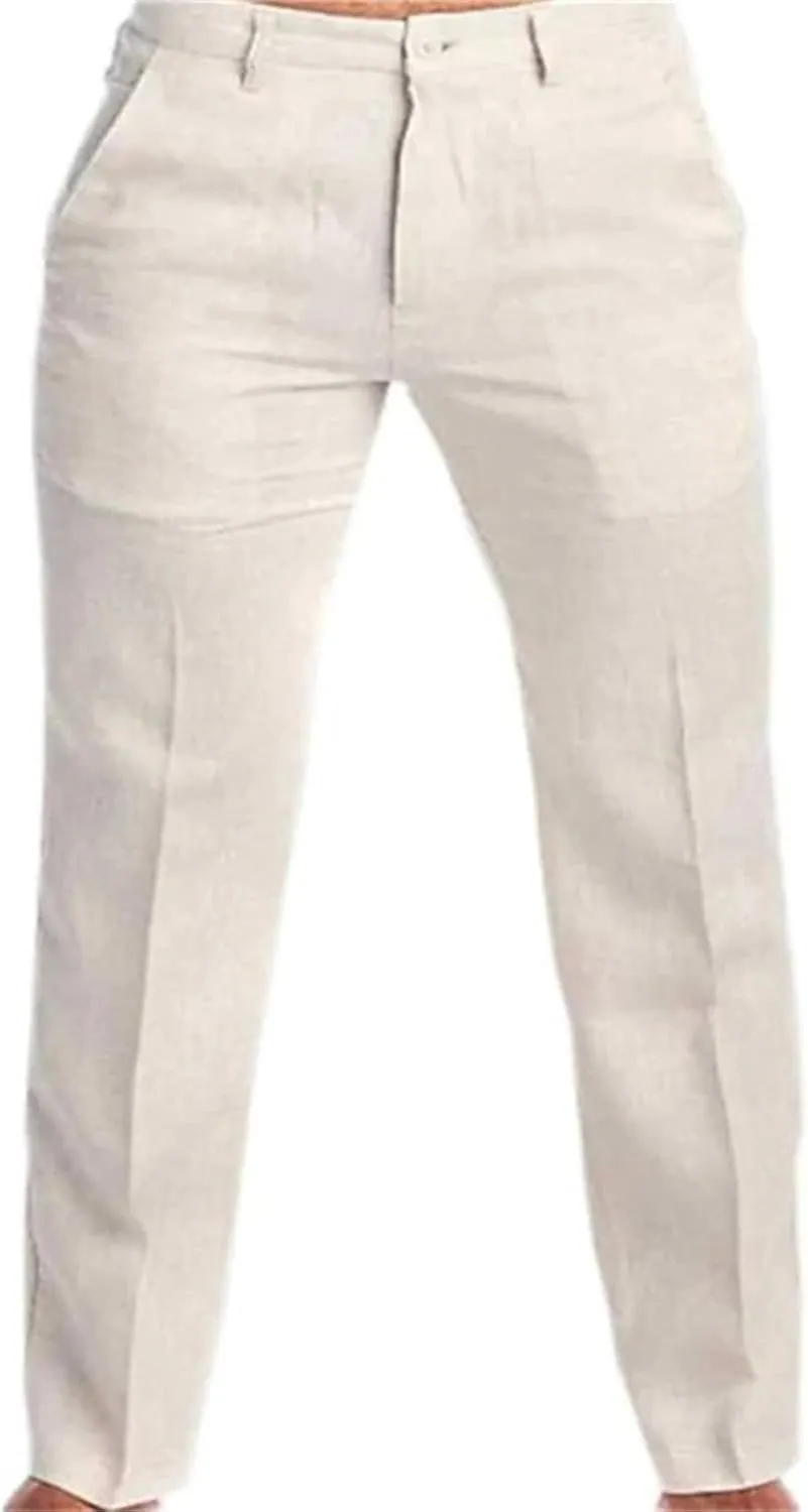 evzosrz Men's Casual Linen Pants Solid Loose Fit Fall Spring Trousers Lightweight Beach Yoga Pajamas Bottoms with Pockets