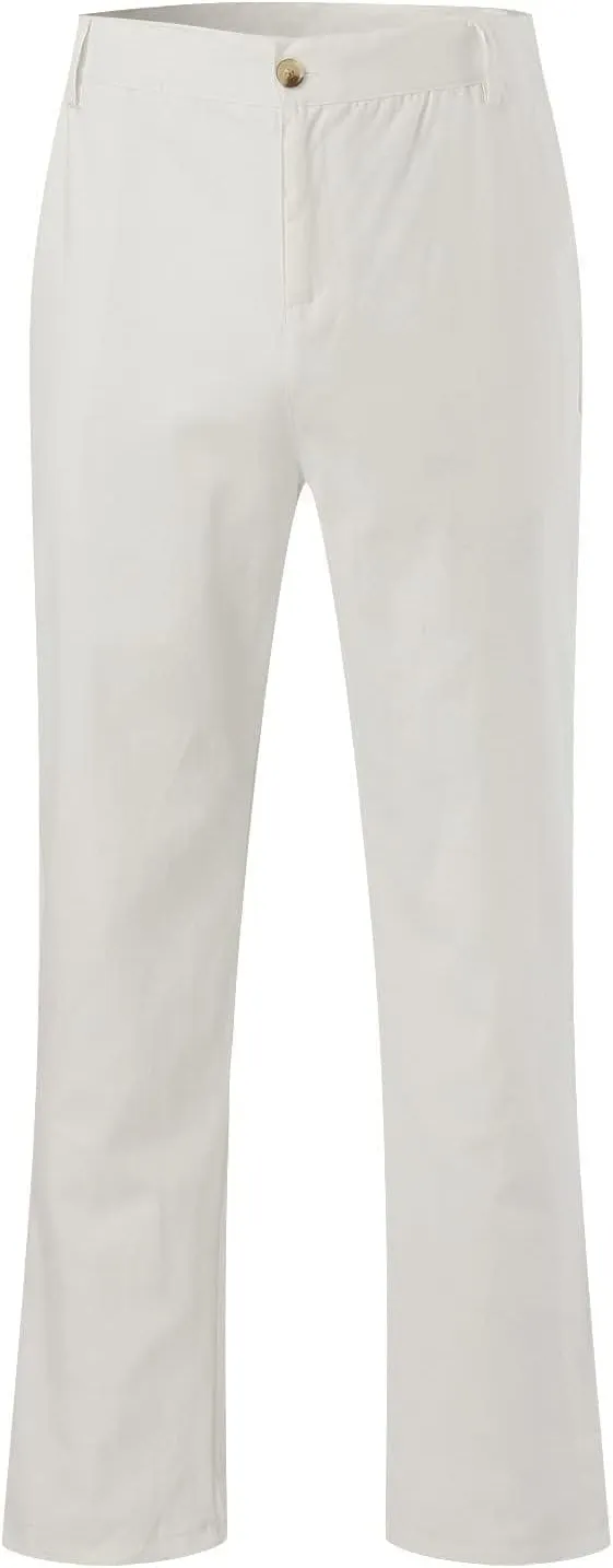 evzosrz Men's Casual Linen Pants Solid Loose Fit Fall Spring Trousers Lightweight Beach Yoga Pajamas Bottoms with Pockets