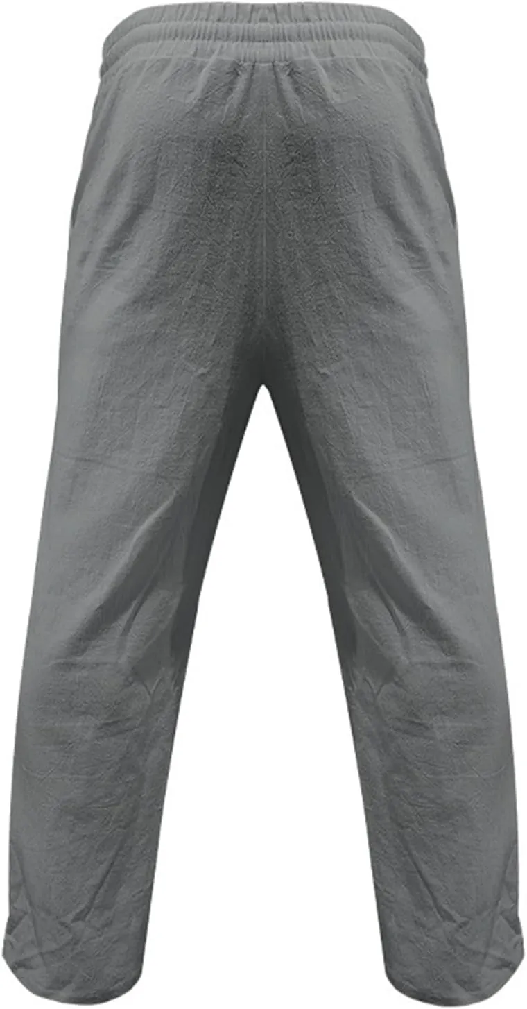 evzosrz Mens Cotton Linen Pants Casual Straight Trendy Print Baggy Sweatpants Loose Fit High Waist Summer Beach Jogger Slacks