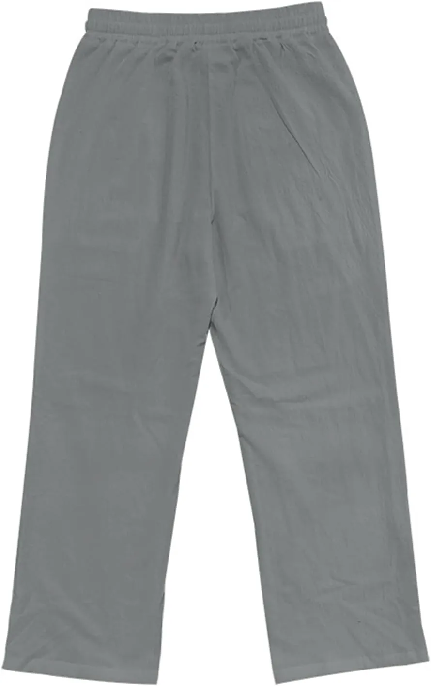 evzosrz Mens Cotton Linen Pants Casual Straight Trendy Print Baggy Sweatpants Loose Fit High Waist Summer Beach Jogger Slacks