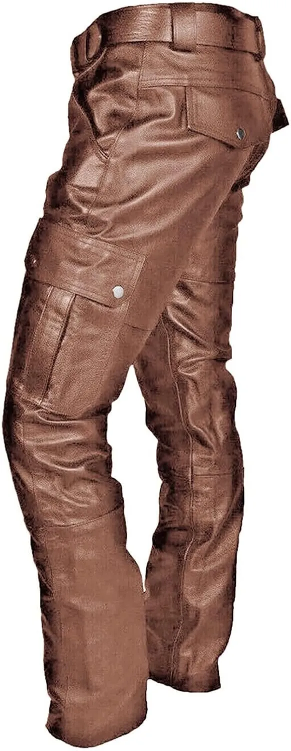 evzosrz Men's Faux Leather Pants Motorcycle Slim Fit Goth Steampunk Pants Sports Street Fall Winter Fashion Trousers