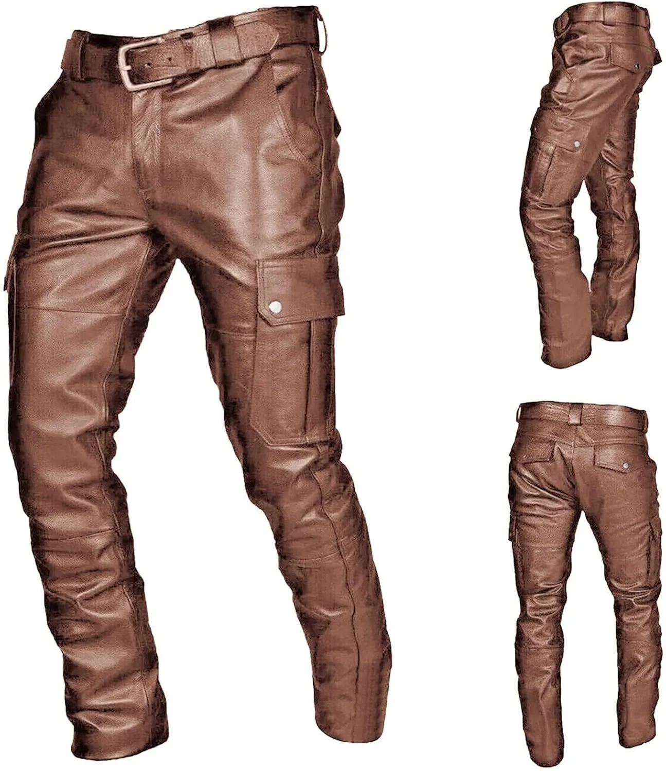 evzosrz Men's Faux Leather Pants Motorcycle Slim Fit Goth Steampunk Pants Sports Street Fall Winter Fashion Trousers