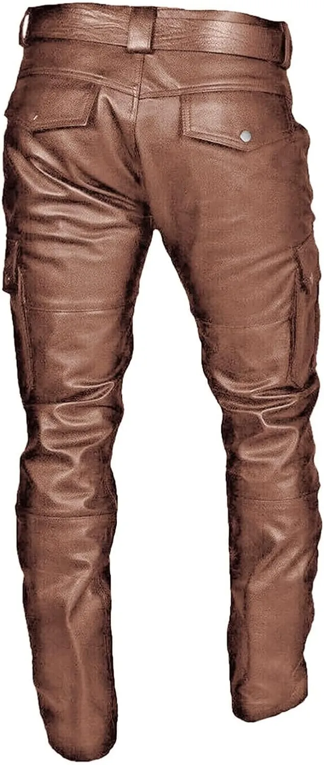 evzosrz Men's Faux Leather Pants Motorcycle Slim Fit Goth Steampunk Pants Sports Street Fall Winter Fashion Trousers