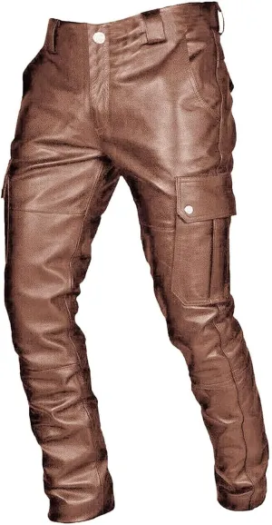 evzosrz Men's Faux Leather Pants Motorcycle Slim Fit Goth Steampunk Pants Sports Street Fall Winter Fashion Trousers
